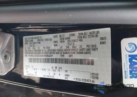 2017 Ford Escape Se from USA, damaged, VIN 1FMCU0GD3HUF06237